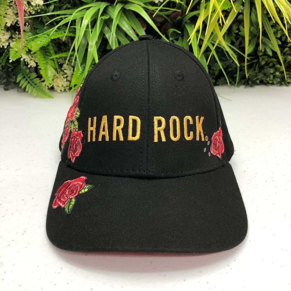 Hard Rock Hat Cap Strap Back Mens One Size Black Embroidered Roses Punta Cana